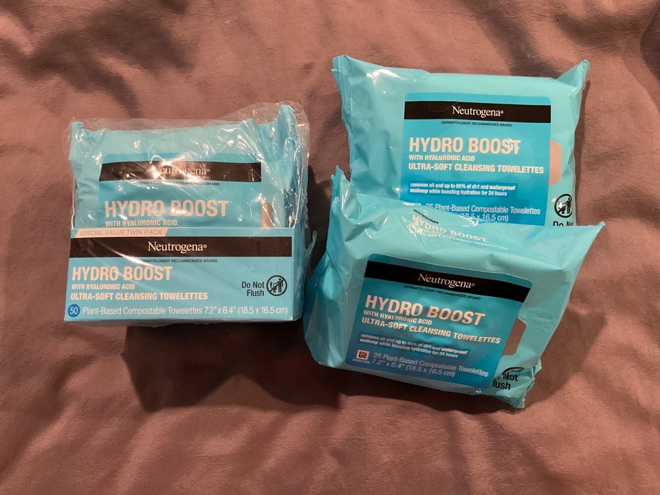 4 toallas limpiadoras suaves Neutrogena Hydro Boost con ácido hialurónico 25 quilates Foto 1 de 1