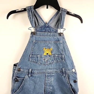 Vintage Winnie The Pooh Bib Overalls Blue Jean Denim Girls Size 16 Jerry Leigh - Image 1 of 4