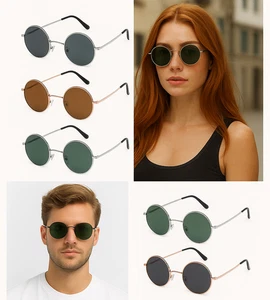 Gafas de sol redondas polarizadas con montura de metal Estilo clásico retro John Lennon UV400 - Imagen 1 de 10