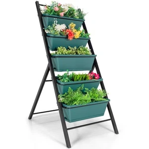 5-tier Vertical Garden Planter Box Elevated Raised Bed w/5 Container Green - Picture 1 of 10