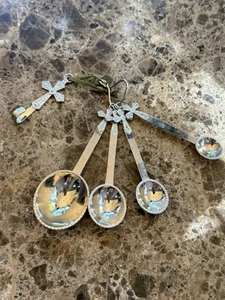 Heavy Metal Cross Measuring Spoon Set Wall Hook Religious Kitchen Decor VTG - Picture 1 of 8