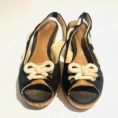 Sperry Top Sider Black Slingback Wedge Heel Cork Shoes Women Size 8 M Southport - Изображение 1 из 4
