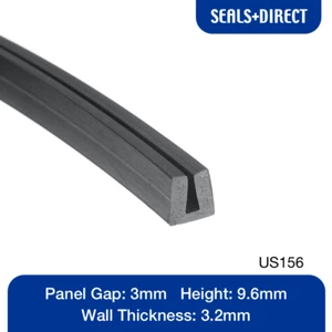 Rubber Square U Channel Section US156 Seal - Fits 3mm Panel Edge - 9.6mm Height - Picture 1 of 2