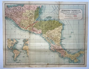 MAPA ANTIGUO GRANDE INTERNACIONAL DE FERROCARRILES DE CENTROAMÉRICA 1912 WATERLOW & SONS - Imagen 1 de 9