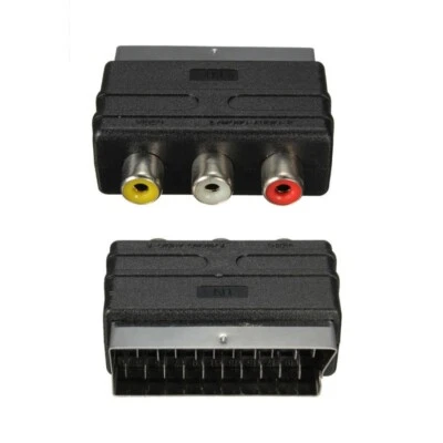 SCART Male Plug to 3 RCA Female A/V Audio Video Adaptor Converter - Image 1 of 4