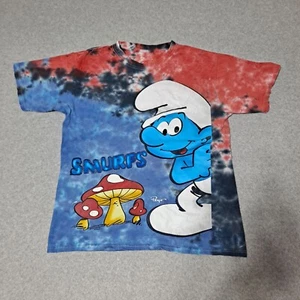Schlümpfe Pilze Shirt Herren Medium Rot Blau Batik Bunt Tshirt 90s Y2K Retro - Bild 1 von 5