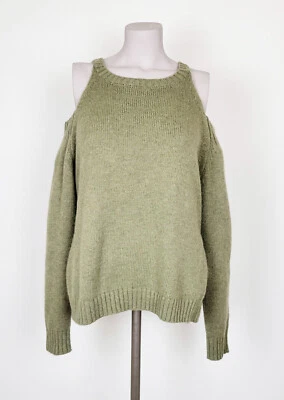 Saks Fifth Avenue Suave Salvia Verde Angora Mezcla Hombro Frío Suéter XS Foto 1 de 4