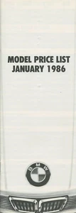 CAR BROCHURE - BMW MODEL PRICE LIST - JANUARY 1986 - Picture 1 of 1