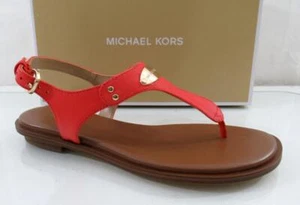 Michael Kors MK Plate Thong Flat T-Strap Sandals Leather Dahlia Pink Size 7.5 - Picture 1 of 6