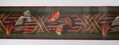 Palos de golf vintage RAYMOND WAITES papel tapiz borde con correa plisada colores ricos Foto 1 de 4