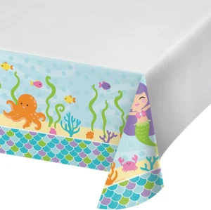 Creative Converting 317702 Border Print Plastic Tablecover, 54 X 102, Mermaid Fr - Picture 1 of 2