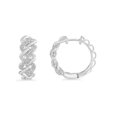 0.20 Ctw Round Cut IJ I2-I3 Natural Diamond Cuban Hoop Earrings 925 Silver — 第 1/4 张图片