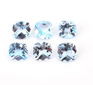 Natural Swiss Blue Topaz Faceted Cut 6 Pcs Cushion Gemstone 9X9X5 mm 20 Ct - Picture 1 of 3