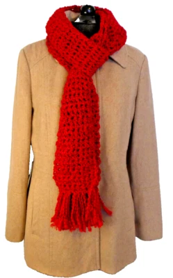 Bufanda Roja Brillante 88 x 5 Extra Larga Hecha a Mano Crochet Tejida a Mano Hombres Mujeres Nueva con Etiquetas Foto 1 de 4