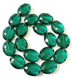16x20mm Faceted dark green Crystal Quartz Flat Oval Beads 10pcs - Picture 1 of 3