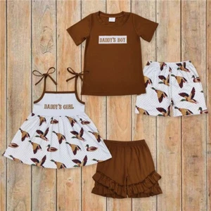 Baby Girls Daddy's Father's Day Duck Summer Sibling Shorts Clothes Sets - Picture 1 of 5