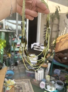 Green & Amber Glass Seed Bead Crystal Beads Multi Strand Layered Necklace 12” - Picture 1 of 3