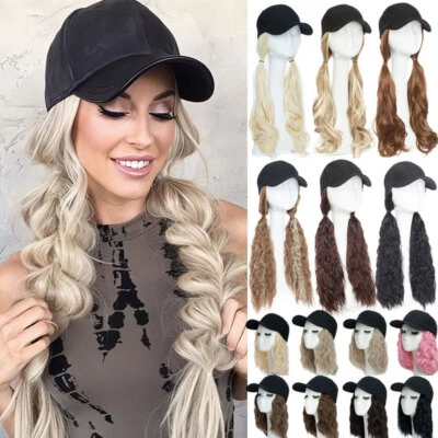 Gorra de béisbol corta/larga sombrero con pelo sintético pelucas completas naturales reales para mujer Foto 1 de 4