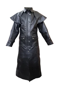 HOMBRE MONTANDO GABARDINA DE CAZA ABRIGO DE CUERPO ENTERO PLUMERO DE CUERO NEGRO REAL STEAMPUNK - Imagen 1 de 8