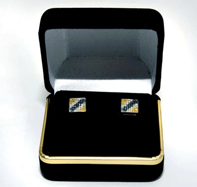    0.70 CT. NATURAL BLUE,YELLOW & WHITE. DIAMOND EARRINGS 14K W. G. ITALY - Image 1 of 3