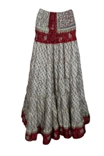Boho Gypsy Hippy  Recycled Sari Skirt Floral Print Holiday Beach Dresses S/M