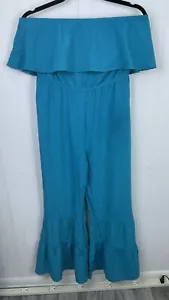 Lucky and Blessed Womens Turquoise Blue Strapless Jumpsuit Bell Pants Size Small - Picture 1 of 11
