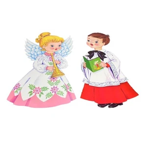 VTG Christmas Die-Cut Choir Boy Angel Girl Decoration Decor Church Religious - Picture 1 of 10