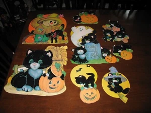 Altes Vintage Konvolut Halloween gestanzte Papierdeko - teilweise beflockt - Bild 1 von 9