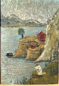 MARA TRAN LONG 1963 ORIGINAL SIGNIERTE GOUACHE Asiatische Landschaft Fischer - Bild 1 von 19