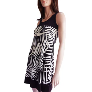 NWT Flora Kung Silk Jersey Black Cream Monochrome Palm Print Tank T Mini Dress 6 - Picture 1 of 4