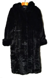 Roaman's Black Faux Fur Roll Up Cuffs Hooded Midi Coat Size M 14-16 NWOT - Picture 1 of 12