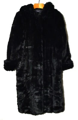 Roaman's Black Faux Fur Roll Up Cuffs Hooded Midi Coat Size M 14-16 NWOT - Image 1 of 4