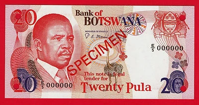 Botsuana 20 Pula 1982 ESPECIMEN Pick-10s2 Prefijo E5 UNC Foto 1 de 2