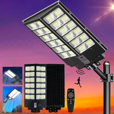11000W LARGE Commercial Solar Street Lights Dusk to Dawn parking lot lights+Pole - Image 1 of 4