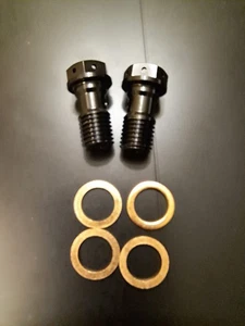 Par de pernos de banjo de titanio grado 5 negro M10x1.00 frenos Brembo Harley, carreras de autos - Imagen 1 de 3