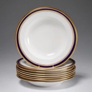 Spode Knightsbridge Rim Soup Bowl Cobalt Blue Gold Trim 8 Bowls Lot 8"dia A - Picture 1 of 5