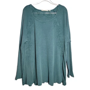 Soft Surroundings Teal Waffle Knit Embroidered Long Sleeve Tunic Top 3X - Picture 1 of 7