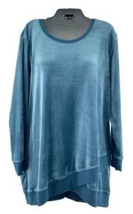 Denim & Co Active Damen Größe 2X Blau Velour Tunika Ultra Weich L.S. Sweatshirt - Bild 1 von 6