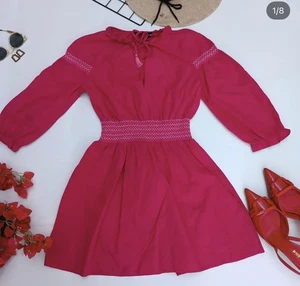 ZARA NWT2022 SIZE S FUCHSIA POPLIN BOHO MINI DRESS CONTRAST ELASTIC Size XS - Picture 1 of 5