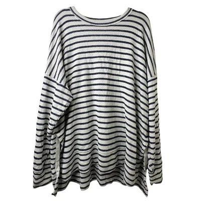 XXL Aerie Striped Terry Cloth Crewneck Sweatshirt Navy White Cozy Beach Pullover - Image 1 of 4