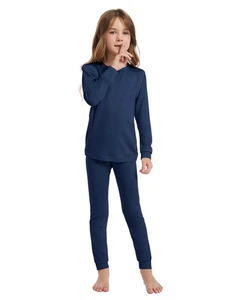 Kids Thermal Underwear Set, Unisex, 100% Merino Wool, Lightweight, Navy Blue - Picture 1 of 5