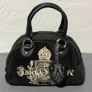 Juicy Couture Vintage BAG Purse BOWLER Royal Handbag Black Velour Satchel Y2K - Picture 1 of 24