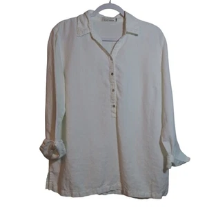 Top popover de lino blanco medio abotonado corte suelto para mujer natural minimalista talla S - Imagen 1 de 10