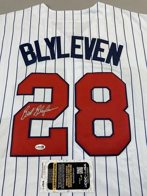MINNESOTA TWINS- BERT BLYLEVEN AUTOGRAPH PINSTRIPE MAJESTIC JERSEY JSA CI33684 - Image 1 of 4