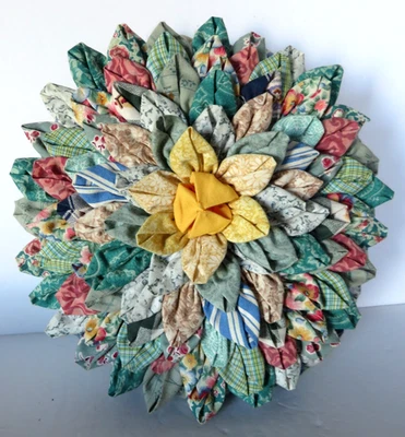 Flower Pillow Hand Stitched Vtg Accent Boho Hippie Cottagecore 11" - Image 1 of 4