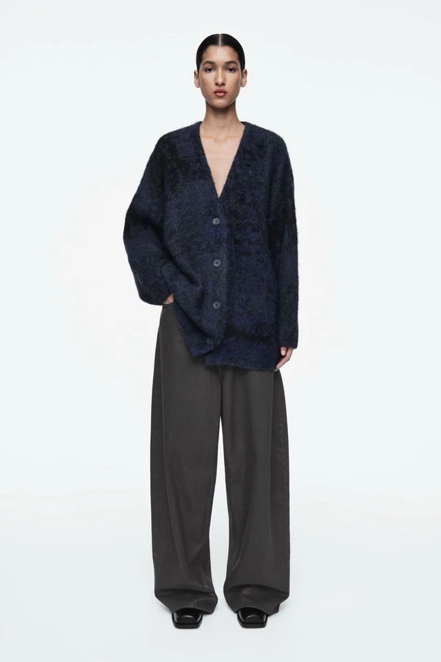 NUEVO SIN ETIQUETAS COS Jacquard suave mezcla de alpaca y lana cárdigan de gran tamaño talla L Foto 1 de 4