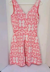 Gap Size 0 100% Linen Fit And Flare Dress Pink Ikat Patterned Sleeveless Pockets - Picture 1 of 6