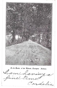 Postal de Covington, Indiana 1908, Lovers Lane a orillas del río Wabash - Imagen 1 de 2