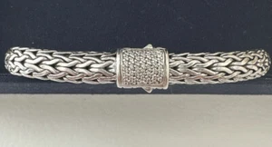 Vintage Authentic John Hardy Pave Diamond Clasp Bracelet Sterling and 18Kt 7.5in - Picture 1 of 7