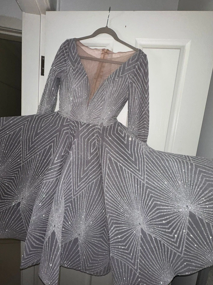 the doll house vestido formal midi plateado talla 10 Foto 1 de 4